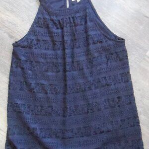 Navy Blue Lace Sleeveless Halter Back Blouse Sz Lg by Monteau Los Angeles